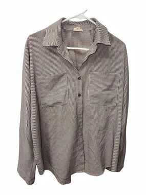 hem & thread Striped Button Down Shirt in Brown & White Size Small